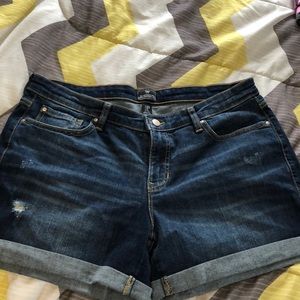 Dark blue jean cuffed shorts